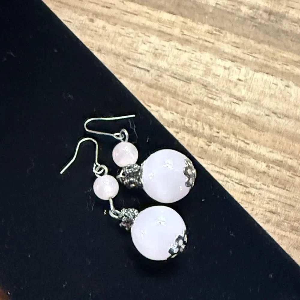 Sophia and Kate Elegant Silver and Pink Dangle Earrings - NEW